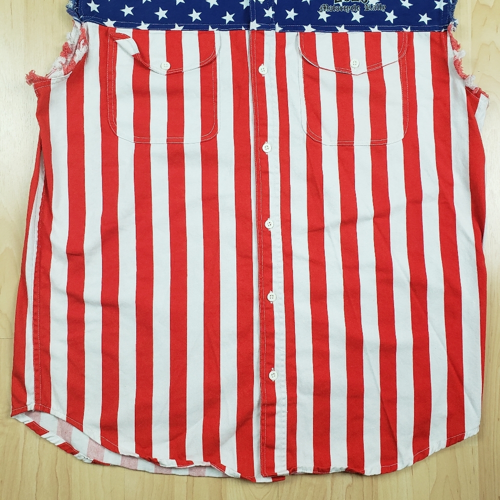 American Biker Image Sleevless Cutoff USA Sturgis Mens XL Motorcycle Rally MAGA - Picture 5 of 12